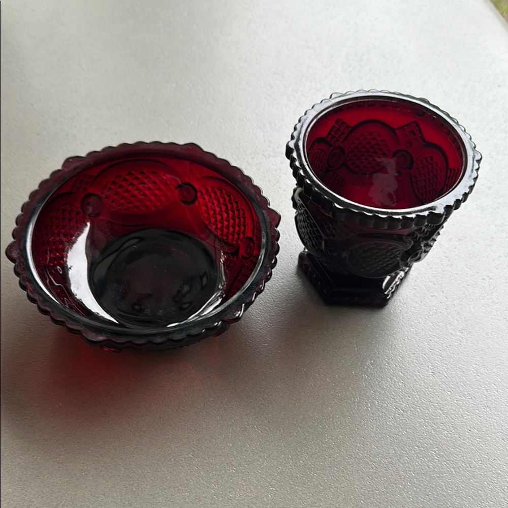 Avon Cape Vintage Royal Ruby Red Glass Bowl and Cup Set.